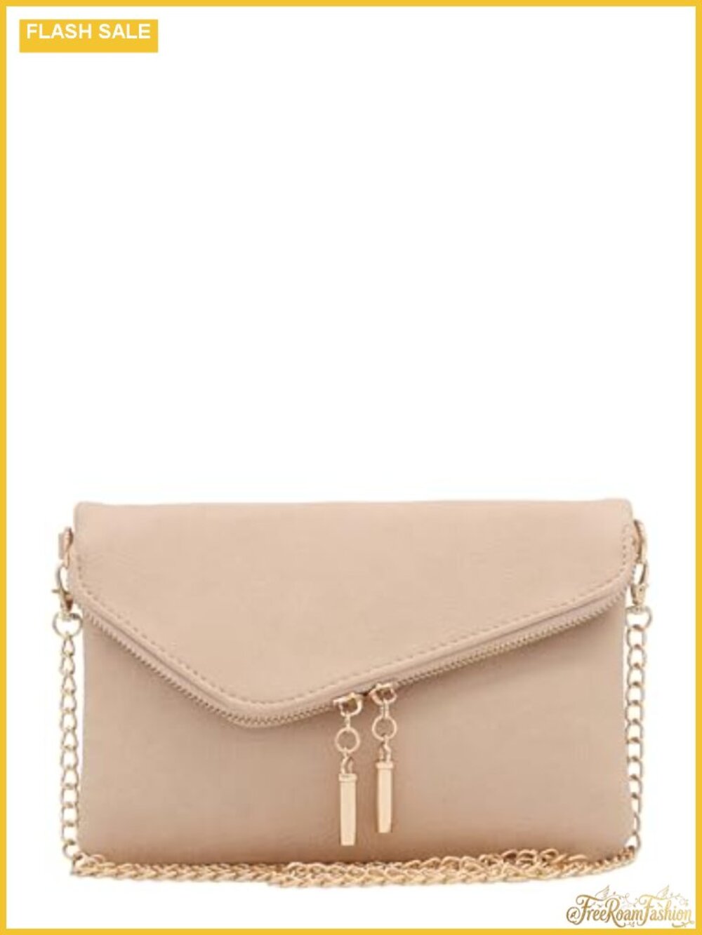 Faux Leather Envelope Clutch with Detachable Chain Strap